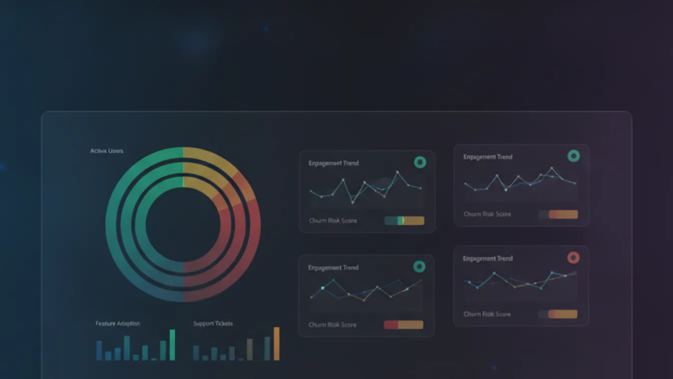 Dashboard showing churn risk scores with colored indicators for SaaS user segments