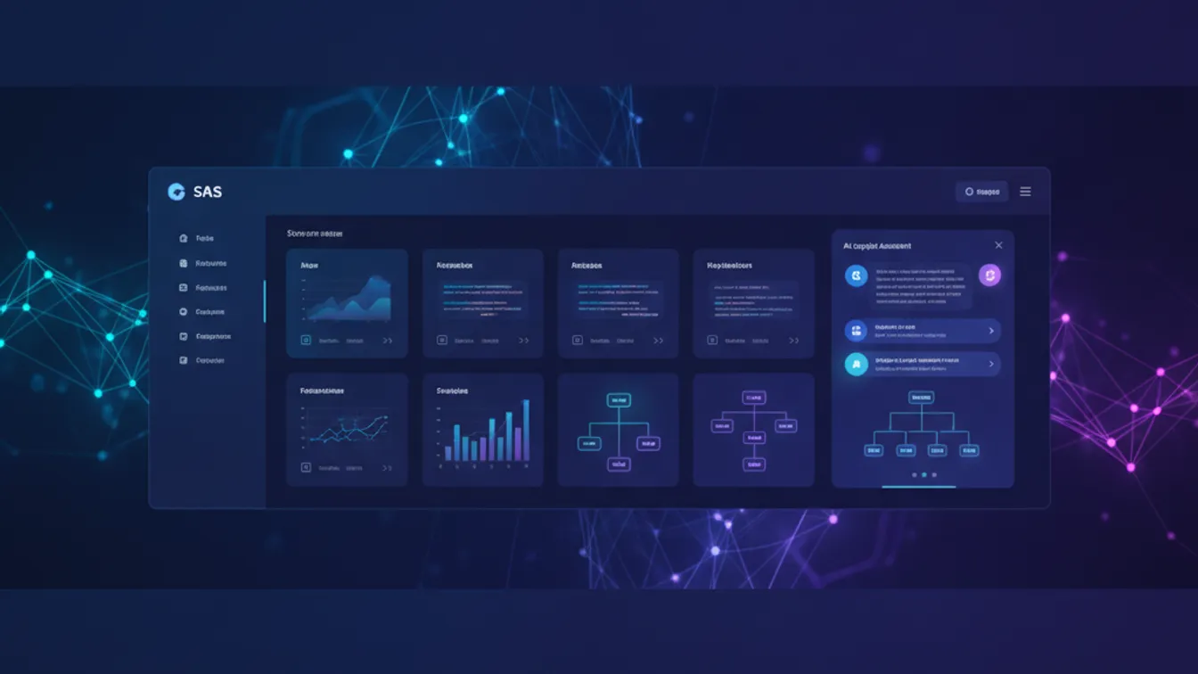 AI copilot interface inside a modern SaaS dashboard, showing a conversational assistant pane with code suggestions and workflow automation