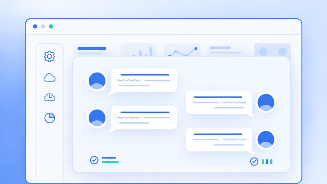 AI customer support chatbot interface on a SaaS dashboard with chat window and automated responses