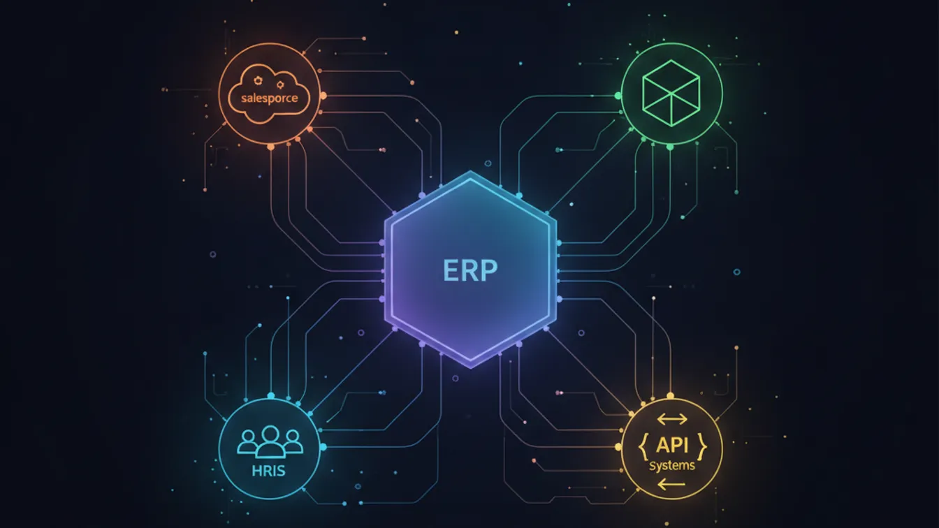 Enterprise software systems connected through APIs and integrations
