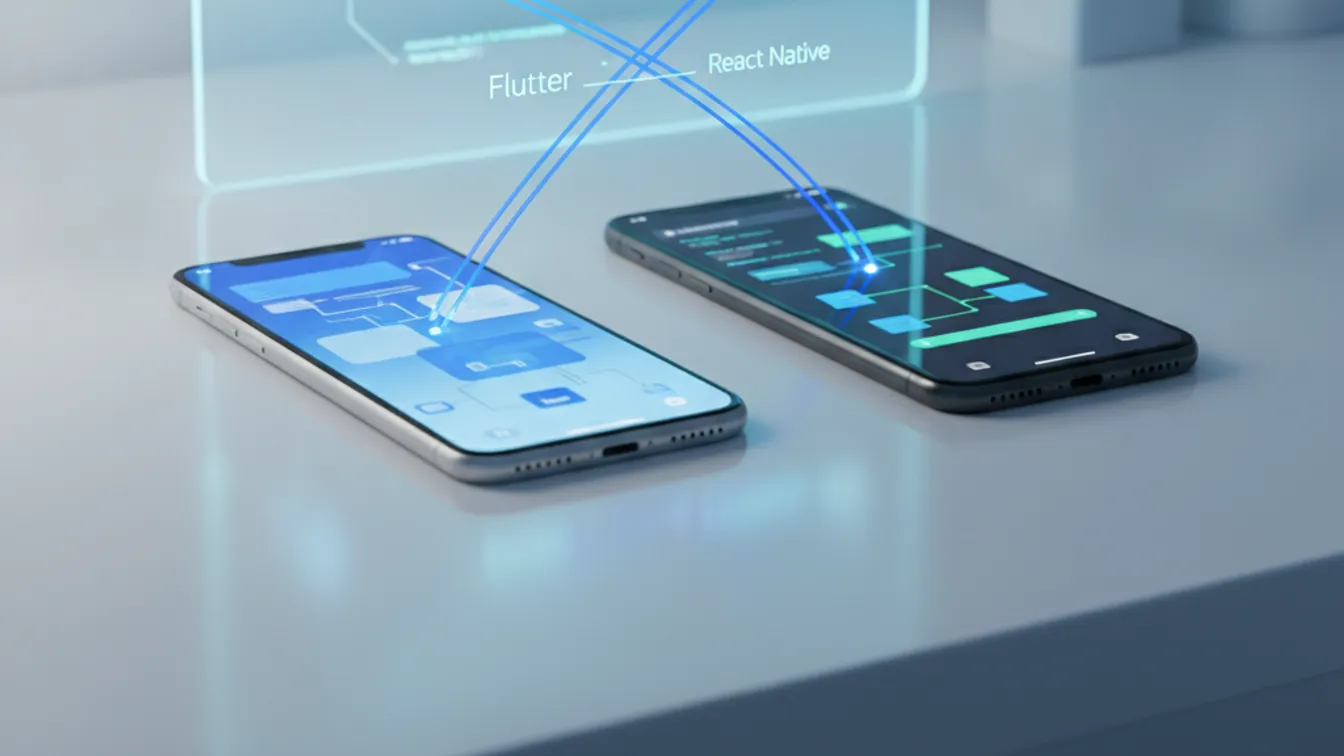 iOS and Android smartphones side by side representing native vs cross-platform mobile development