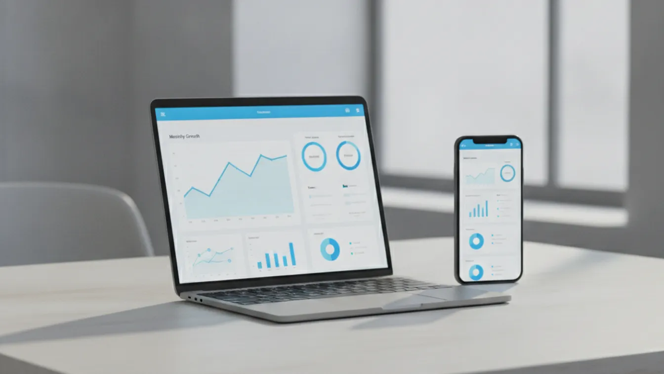 A smartphone and laptop displaying a fast-loading progressive web app dashboard side by side