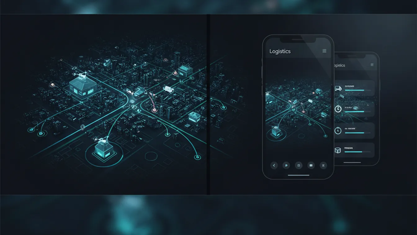 Logistics dashboard showing real-time GPS fleet tracking and route optimization