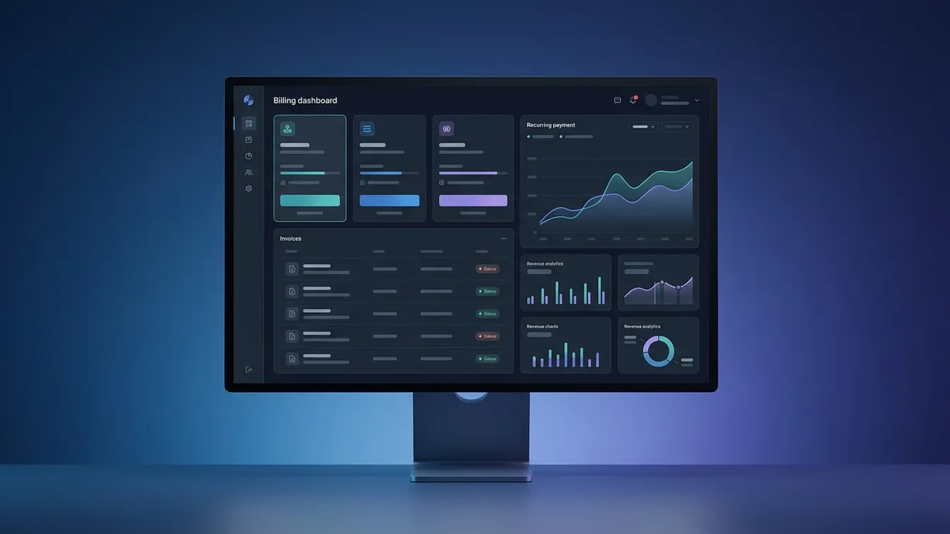 SaaS subscription billing dashboard showing recurring revenue charts and subscription tier management