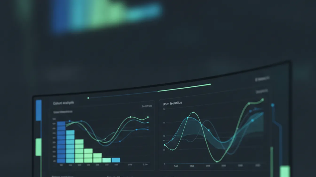 Dashboard showing user retention analytics with churn prediction curves and cohort charts