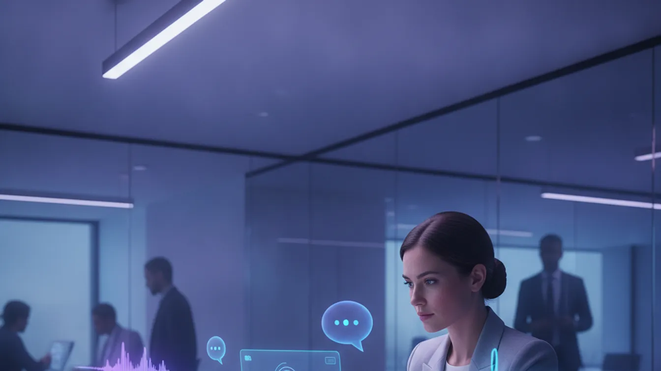 Voice AI interface for business applications showing sound wave visualization